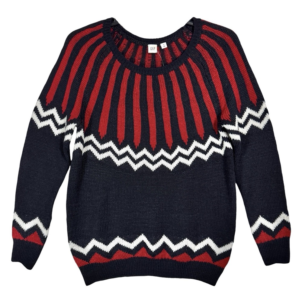NWT GAP Fair Isle Knit Sweater Size XL Red White Blue Nordic Wool Blend Cozy